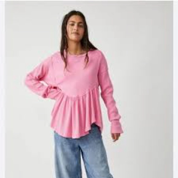 Free People We the Free Oh My Babydoll Top Pink Carnation Size Large - Picture 3 of 8